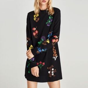 Zara Black Dress with Colorful Floral Patterns